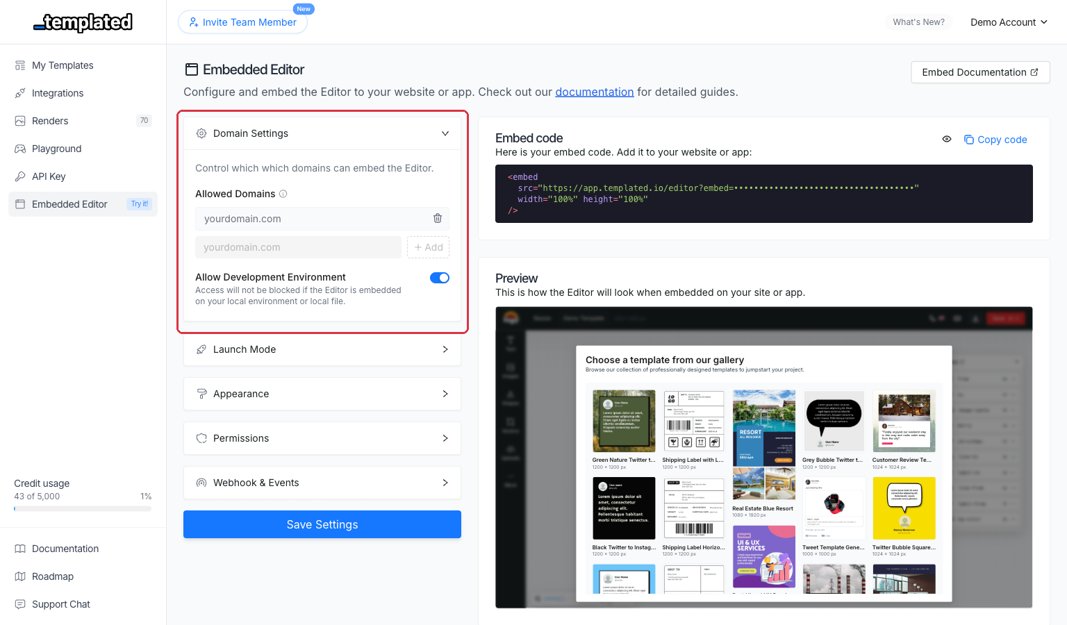Domain Settings configuration