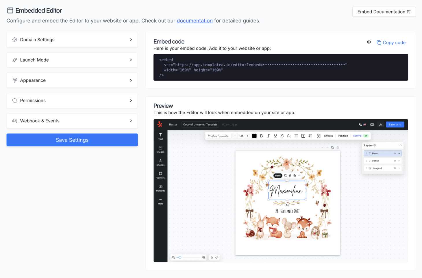 Embed Setup Interface